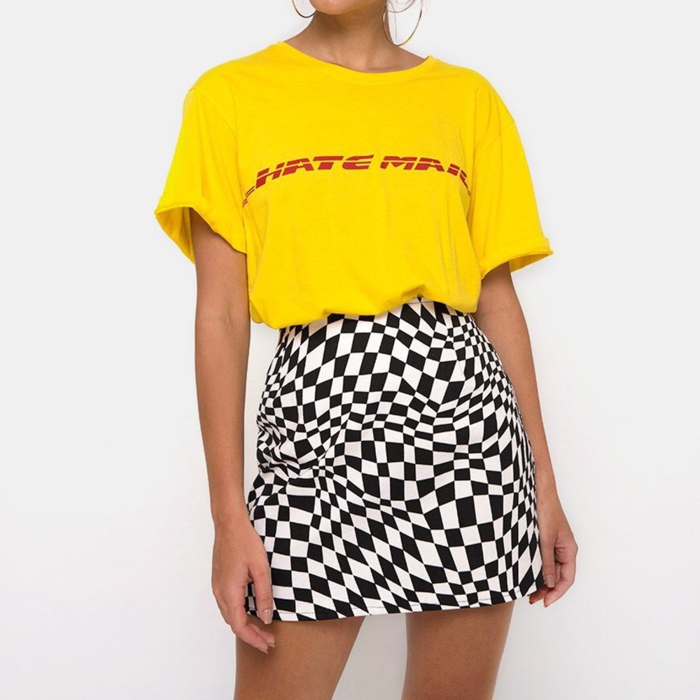 Motel Rocks Black and White Checkered Skirt